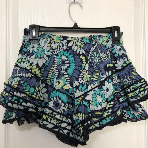 Aerie Floral Ruffled Shorts Size Small Lightweight Cotton Blend Blue‎ Green NWT - Picture 7 of 7